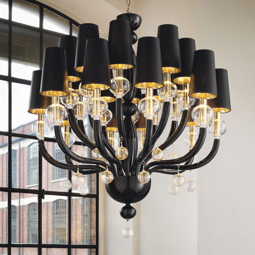 Black Modern Murano Chandelier with Black Lampshades DMMADML20K