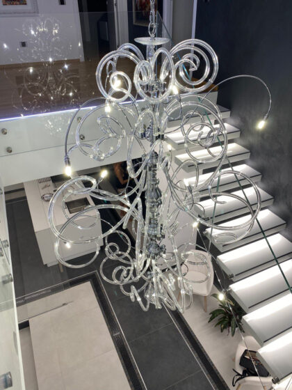 Staircase Modern Murano Chandelier BAL1806X18 in Clear with Chrome Metal Frame