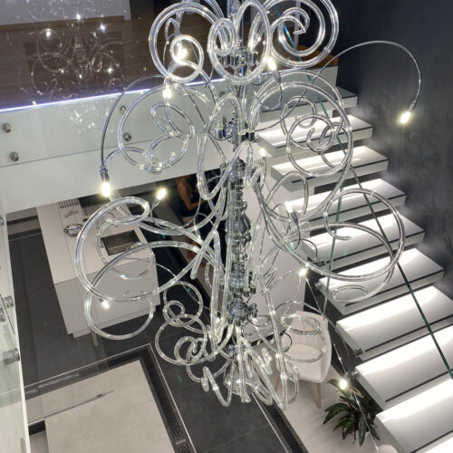 Staircase Modern Murano Chandelier BAL1806X18 in Clear with Chrome Metal Frame